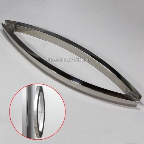 Stock ~ 1Pair Frameless Shower Bath Door Handles 304 Stainless Steel Polish Chrome Door Pull Handle C-C 400mm/450mm