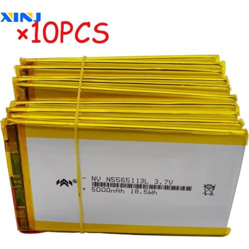 XINJ 10pcs 3.7V 5000mAh lithium polymer battery lipo cell 5565113 For GPS PSP Ebook PAD Portable Power bank tv box DVD Tablet PC