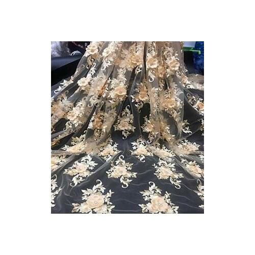 Yellow dress New quality 3D flower lace embroidered mesh lace, African lace fabric Nigeria French mesh lace. Multi color