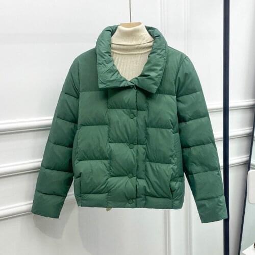 Women White Duck Down Jacket Short Solid Thin Stand Collar Fashion Slim Autumn And Winter Casual Basic Coat