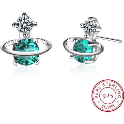 Green Planet Cute Little Universe 925 Sterling Silver Temperament Personality Fashion Female Stud Earrings SEA297