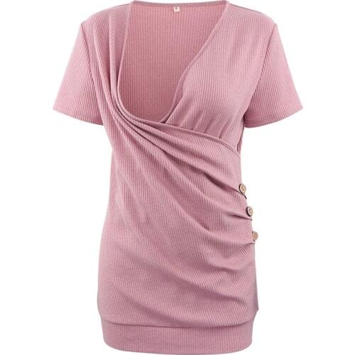 Womens Maternity Nursing Tops Short Sleeve Button Waffle Cross Wrap Tunic Tops Pregnantcy V Neck Breastfeeding T-Shirts