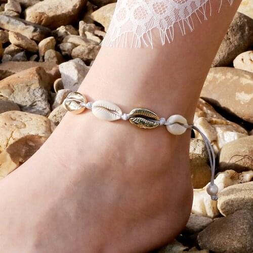 Female Bohemian Space Shell Anklets Women Summer Natural Shell Bracelet on Leg Girls Beach Chain Adjustable Foot Jewelry Gift
