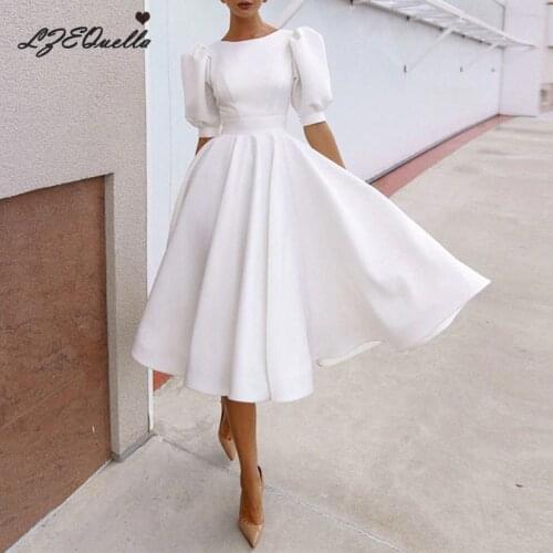 LZEQuella Women Sexy White Ball Gown Dress Pleated O Neck High Waist Puff Sleeve Backless Party Club Dresses NZ3713