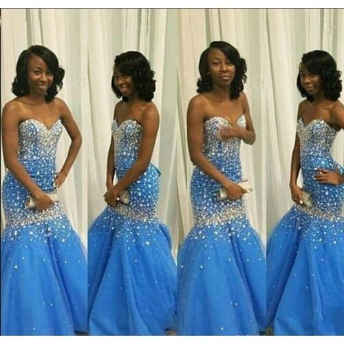 2021 new arrival blue mermaid prom dresses heavily beading crystals sparkly sweetheart evening gowns vestido de noiva