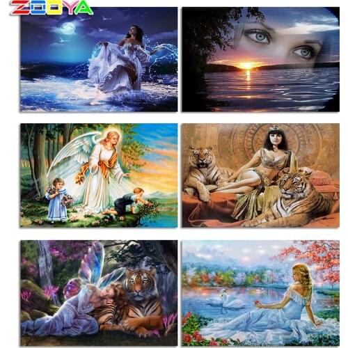 ZOOYA DIY 5D Diamond Painting Sexy Woman Diamond Embroidery Seaside Landscape Rhinestone Mosaic Animal Picture Home Decor
