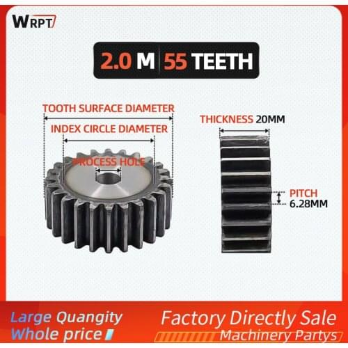 2M55Teeth 2mod gear pinion blank hole spur gear precision machinery industry 45 steel gear pinion frequency harden,thick20mm