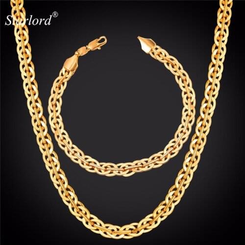 Starlord Mens Bracelet&Necklace Set Men Wheat/Spiga Chain Men Costume Jewelry Trendy Gold Color Dubai Jewelry Sets 2017 NH2565