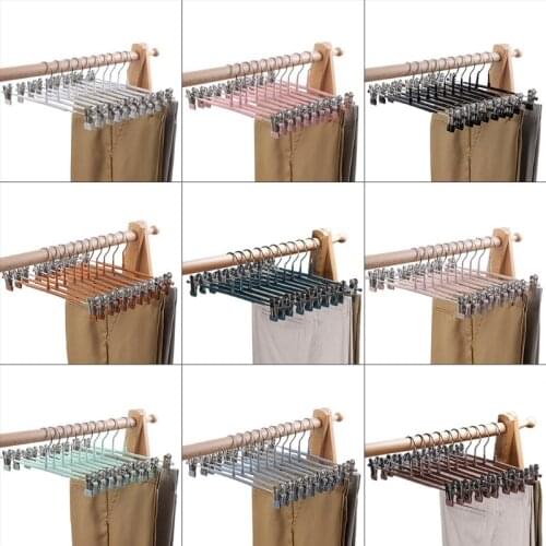 10x Bottom Hangers Clothes Coat Trousers Pants Hanging Drying Rack with 2 Clips N0PA
