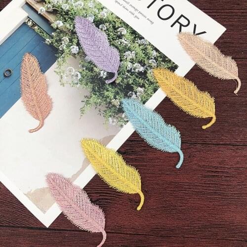 25Pcs/7.5Cm Yellow Purple Thread Embroidered mesh Leaf Appliques Garment Accessories Patch DIY Scrapbook Card Craft Decoration