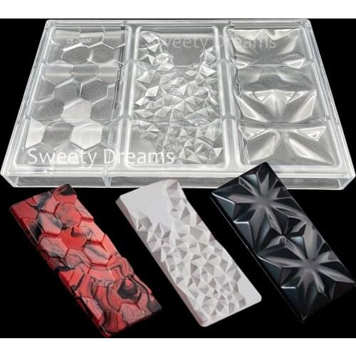 3 In 1 Polycarbonate Chocolate Bar Mold for cake decoration 154x77x9mm 90g Diamond Block Candy Baking Mould