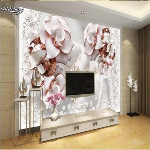 Beibehang Luxury diamond flowers 3d jewelry TV background wall custom large fresco non woven fabric wallpaper Papel de parede