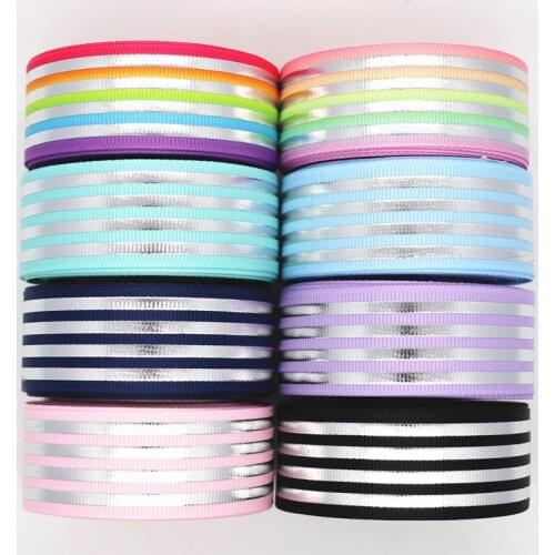 5 Yards 1" 25MM Grosgrain Ribbon Silver Stripes Printed Ribbon For Hair Bows DIY Crafts Handmade Accessories M20012101