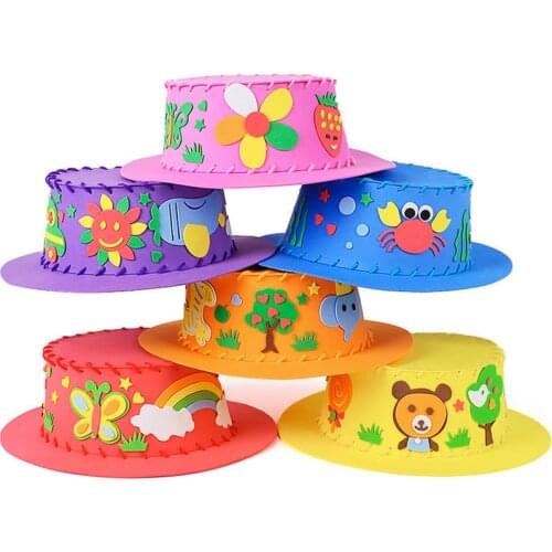 6pcs/lot EVA Foam Paper Hat DIY Cartoon 3D Kids' Cowboy Hat Kindergarden School Handmade EVA Cap Decorative Performance Props