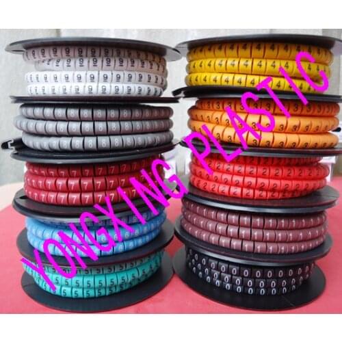 70roll/lot EC-0 0.75 and 1mm2 square mark cable 10 different number and color from 0-9