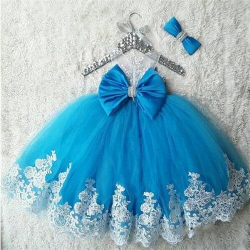 White Lace Blue Mother Daughter First Communication Dresses Lace Applique Lace Beading Baby Girls Birthday Dresses Custom