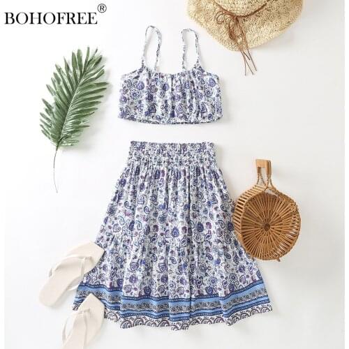 Bohemian Vintage Violet Print Suspenders + Print Skirt