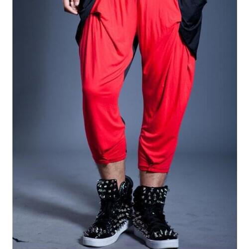 Red black Singer costumes Harem pants 1 pants men 1 pants man trousers loose Sequins harem pants mens Provide custom