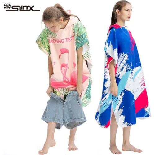 SLINX quick-drying beach changing bathrobes Sunscreen adult printing beach towel hooded swimming diving cloak cloak