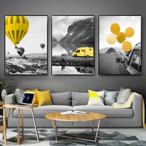 Black Yellow City Landscape picture Nordic Poster Scenery Wall Art Prints Canvas Painting Pictures for Living room Home Decor