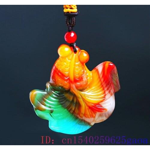 Colour Jade Goldfish Pendant Fish Chinese Amulet Natural Fashion Jadeite Jewelry Women Necklace Charm Carved Gifts