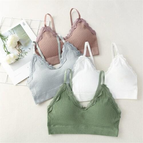 CWFMZQ Women Crop Top Lace Seamless Underwear Japan Sweet Kawaii Girls Tops Sexy Lingerie With Padded Wireless Push Up Bra Vest