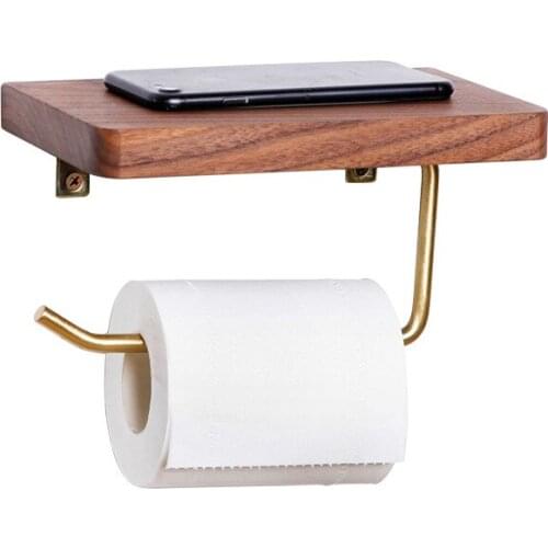 Walnut Solid Wood Toilet Towel Rack Wooden Toilet Kitchen Storage Vintage Brass Nordic Creative Roll Paper Rack