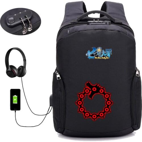 Anime The Seven Deadly Sins Backpack Cartoon Students School Bags Rucksack Men Teenagers Laptop USB Anti-theft Backpack