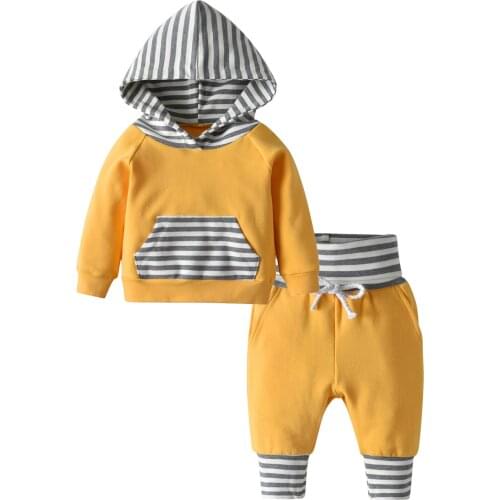 Baby Boys Girls Clothing Set Cotton Kids Baby Clothes Set Fashion Hooded Top and Drawstring Waist Long Pants Casual Sport Suit