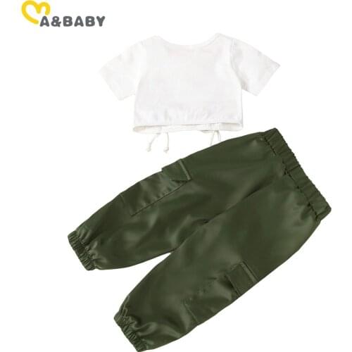 Ma&baby 1-5Y Summer Toddler Kid Child Girl Clothing Set White Bandage T shirt Tops Green Pants Outfits Tracksuits
