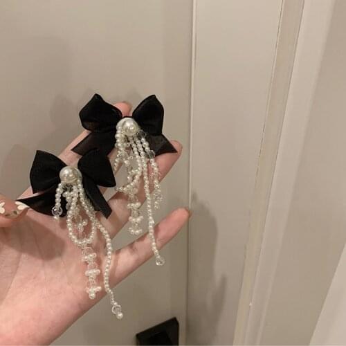 Fashion Simulated Pearl Long Tassel Drop Earring For Women Elegant Bowknot Transparent Crystal Bead Flower Petal Wedding Jewelry