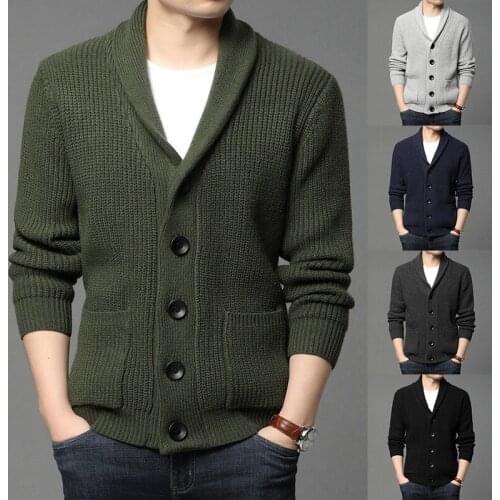 Mens Cardigan Fashion Winter Sweater Men Mens Slim Cardigan Black Green Long Sleeve Knitted Sweater Fall Clothing Winter Clothes