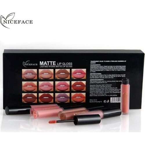 NICEFACE 12pcs/set Nude Lips Makeup Matte Lipgloss Liquid Matte Lipstick Moisturize Waterproof Long Lasting Lip Gloss Cosmetics