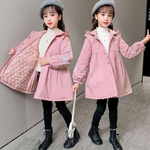 New 2020 Autumn Girl Coat Teenager Windbreaker Kids Long Jackets Winter Hooded Outerwear Childrens Clothes For Age 3T-14 Years