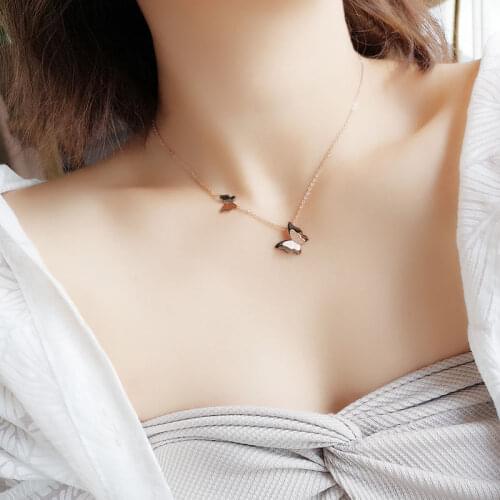 Titanium Steel Rose Gold Butterfly Sanding Necklace-Rose Gold Color Necklace For Women And Girl Quality Control