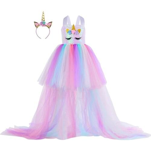 Pastel Sequins Girls Unicorn Tutu Dress Child Birthday Party Pony Unicorn Costume Outfit Kids Christmas Halloween Carnival Dress