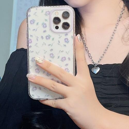 Gimfun Transparent Purple Flower Phone Case for iPhone 11 12 Pro Max XS Max X XR 7 8 Plus Case Soft Tpu Shockproof Matte Cover