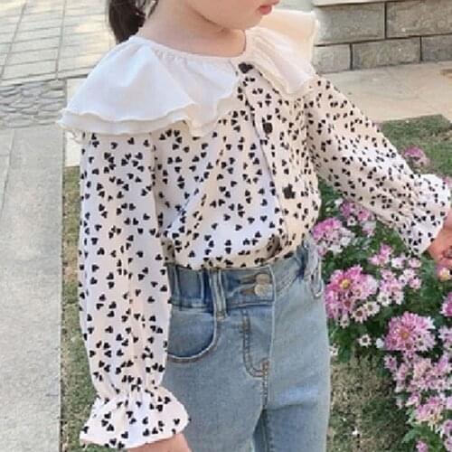 Polka Dot Big Collar Trumpet Sleeve Bottoming Shirt Tops 2021 Spring Autumn New ChildrenS Clothing For Girls' Casual Shirt