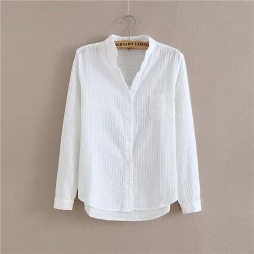 100% Cotton Shirt High Quality Women Blouse Autumn Long Sleeve Solid White Shirts Slim Female Casual Ladies Tops