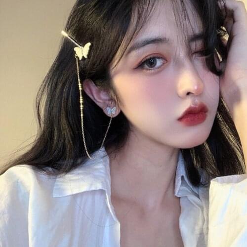 INS Wind Individual Design Tassel Long Earring Temperament Individual Butterfly Fritillary Earrings Hair Clip Integrated Earring