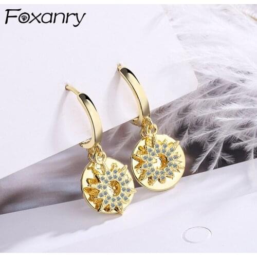 FOXANRY Prevent Allergy 925 Sterling Silver Hoop Earrings for Women New Trendy Elegant Sparkling Zircon Bride Jewelry Ear Buckle