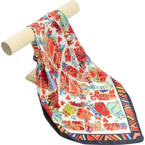 Natural Silk Scarf Women Bandana Female Cat Hair Scarf Hot Unisex Silk Headband Womens Square Silk Head Scarf Face Mask Scarf