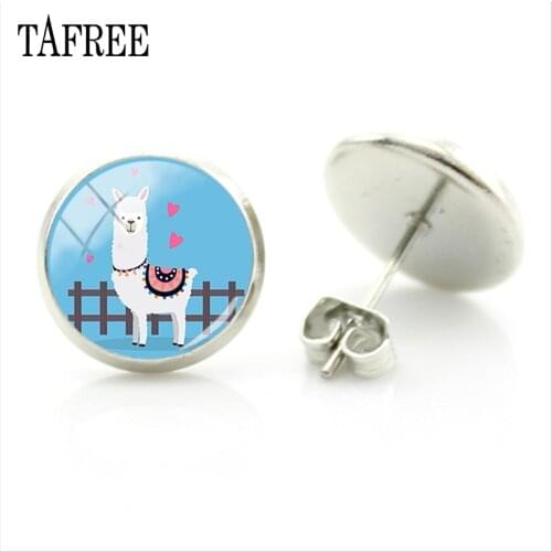 TAFREE alpaca with love stud earrings trendy Cactus and cute animal Cabochon Dome art pictures woman accesoires Jewelry NT152