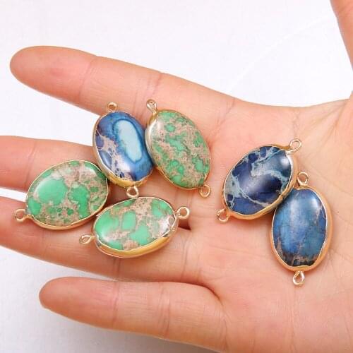 Egg-shaped Green Emperor Stones Connector Necklace Reiki Healing Natural Stone Amulet DIY Jewelry Individual Gift Size 24x34mm