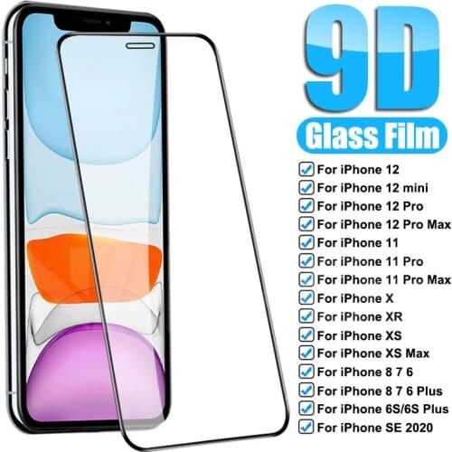 9D Full Protection Glass For Apple iPhone 12 mini 11 Pro Max X XS XR Screen Protector Film For iPhone 7 8 6 6S Plus 5S SE Glass