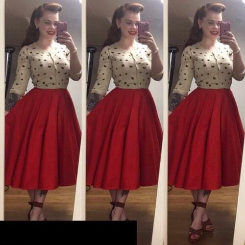 35- women vintage 50s inspired circle swing midi skirt in red black plus size rockabilly pinup saia faldas skirts