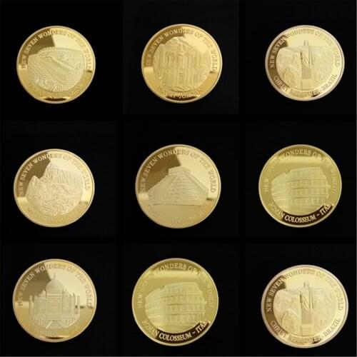 1pc Gold Coin Seven Wonders of the World Commemorative Coin Collection Decor New
