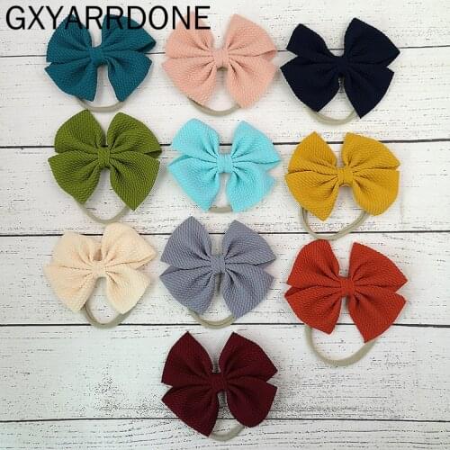 2020 Baby Girls 4.5" Solid Fabric Hair Bow Headbands Kids Hair Bows Elastic Headbands Nylon Hair Band Kids Hair Accessories
