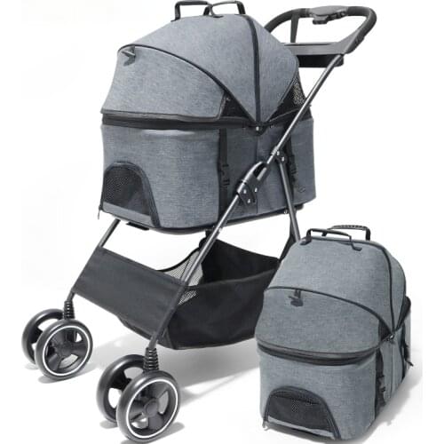 4-wheel Pet Stroller Dog Cat Portable Detachable Foldable Travel Small Bag for Outing Light Luggage