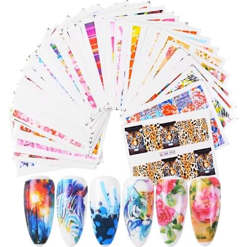 40sheet/set Stickers for Nails Rose Flowers Water Decals Animal Nail Art Decoration Slider Polish Foil Paper Tips
